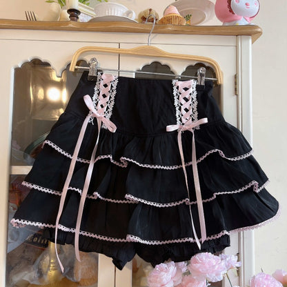 Japanese Kawaii Lolita Style Pleated Skirts Women High Waist Pink Bandage Fairy Y2k Aesthetic Skirt Cute Faldas Mujer Moda 2024.
