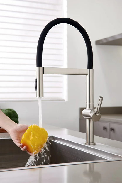 VGX Brushed Kitchen Faucet Sink Faucets Rubber Pull Down Stream Sprayer Taps Rotatable Kitchen Mixer Water Tap Hot Cold Crane