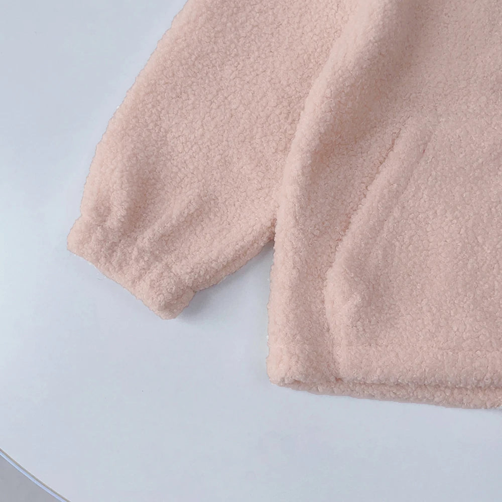 Bear Leader Girls' Set 2023 New Children's Autumn New Lamb Fleece Standing Collar Pullover Top+Pants Two Piece Kids' Fashion Set.