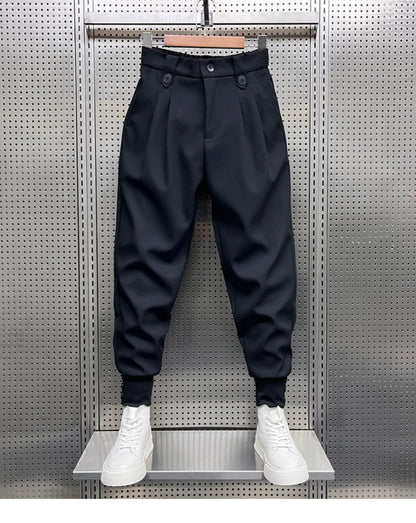 2024 New Spring and Autumn Fashion Brand Wrinkled and Handsome High Waist Button Loose Casual Harlan Suit Pants for Men.