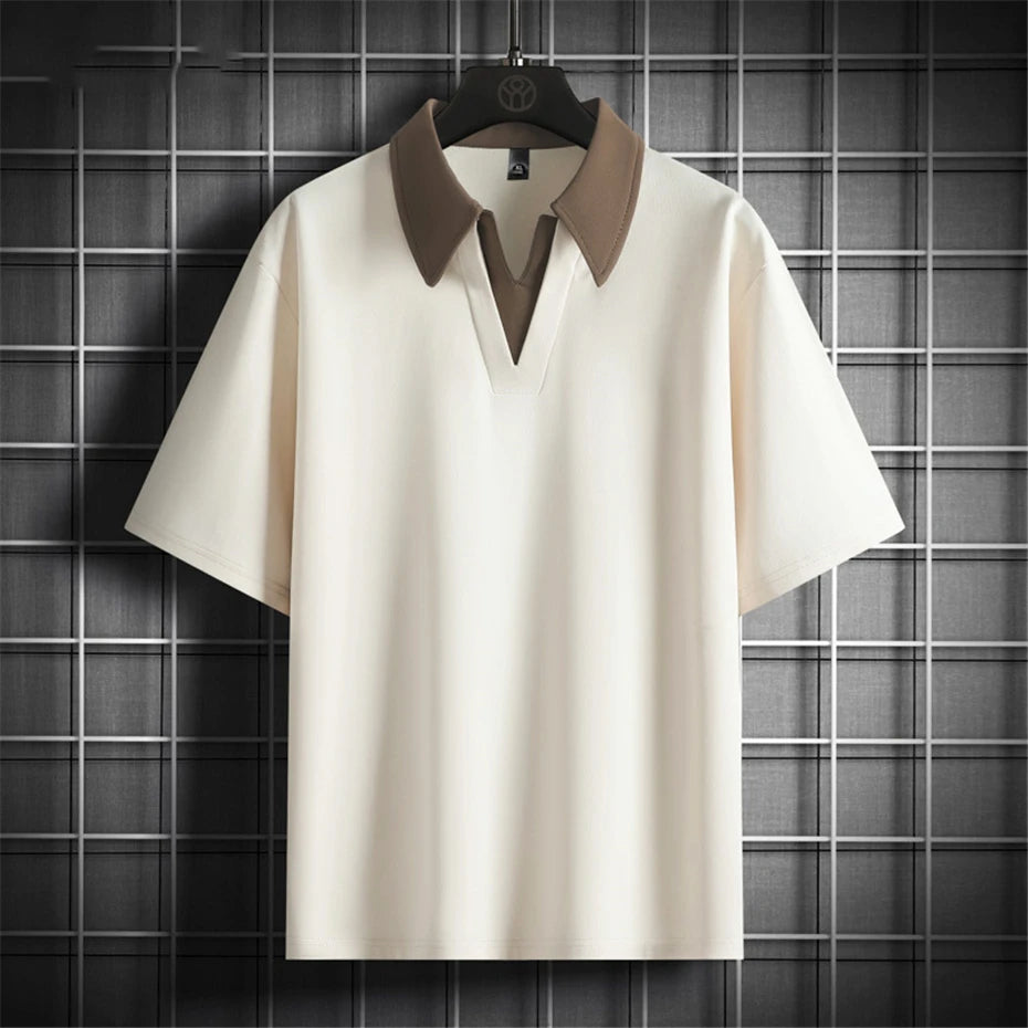 Summer V-neck T-shirt Men Plus Size 8XL Short Sleeve Tshirt Tops Tees Male Fashion Casual Shirts Big Size 8XL.