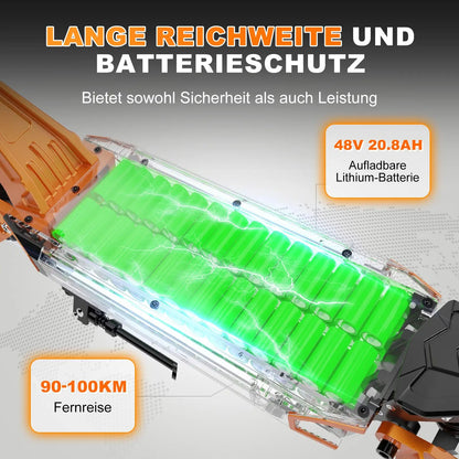 RCB Electric Scooter Adult, D7 ABE,100km Range, 20km/h, 148kg Load - 10" Vacuum Tire, Dual Disc Brake, Waterproof  3-Speed Modes.