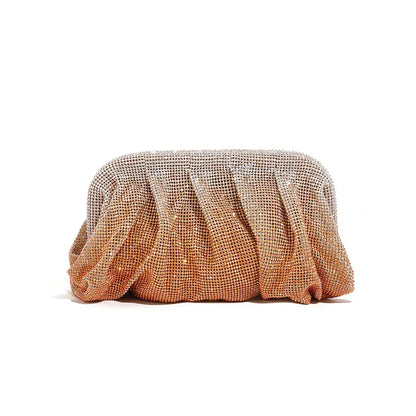 Premium Handmade Diamond-encrusted Clutch Bag Pleated Chain Rhinestone Cloud Clip Dinner Bag Single Shoulder Oblique Span Bolsos