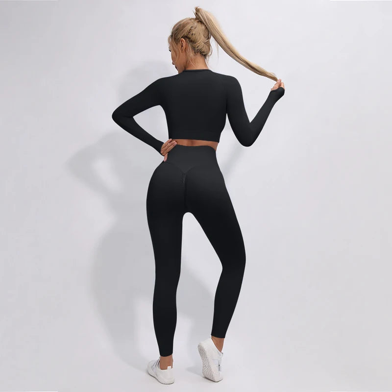 2/3/4Pcs Women's Tracksuit Seamless Yoga Set Leggings Sports Suit for Fitness Long Sleeve Top Gym Clothing Workout Sportswear