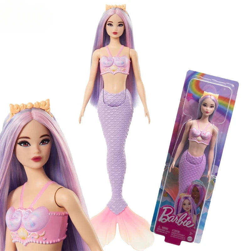 Genuine Barbie 1/6 Doll Fashionistas Model Brown Hair Sequined Purple Bubble Dress Accessory with Necklace Shoes Girls Toys Gift.