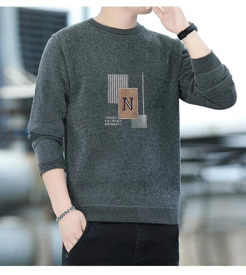 Men's Fleece Lined Pullovers Fashion Sweaters Autumn Winter Jumpers Fashion New Jersey Men's Clothes.