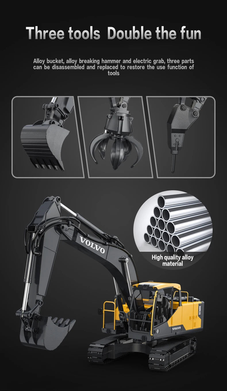 Double E E598 Large Rc Excavator 1/16 3in1 Alloy Truck E590 Remote Control Engineering Vehicle Toy Model For Boys Kids Gift.