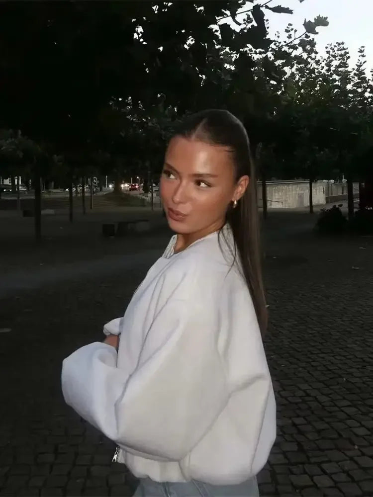 Damen Mode Herbst Winter Jacke Frauen Retro Rundhals Langarm Elastische Saum Zipper Weiche Bomber Jacke Frauen Mantel Weibliche.