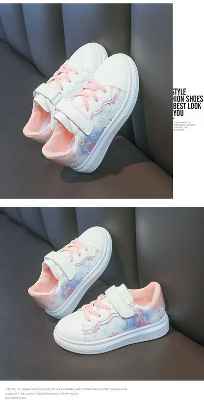 Disney Kids Girls Shoes 2024 New Children Sneakers Girls Elsa Frozen Princess Casual Sport Shoes Student Shoes Teen Shoes.