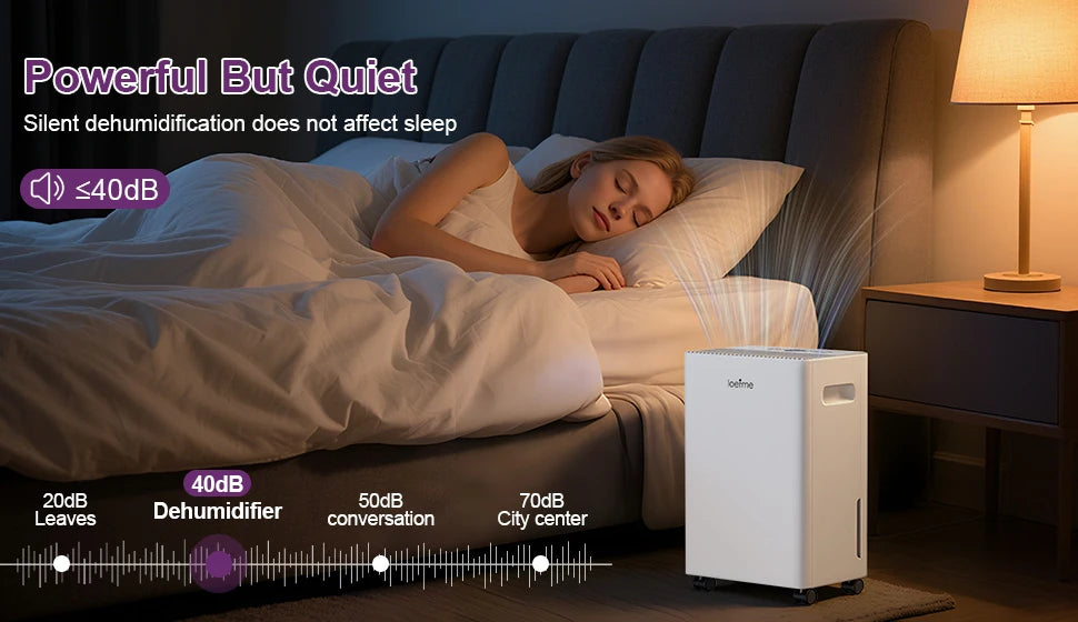 LOEFME Dehumidifier 8L/Day, Electric Dehumidifier, 1m & 3m Drain Hoses, Touchscreen with LED Display, 24h Timer, 1.5L Water Tank.