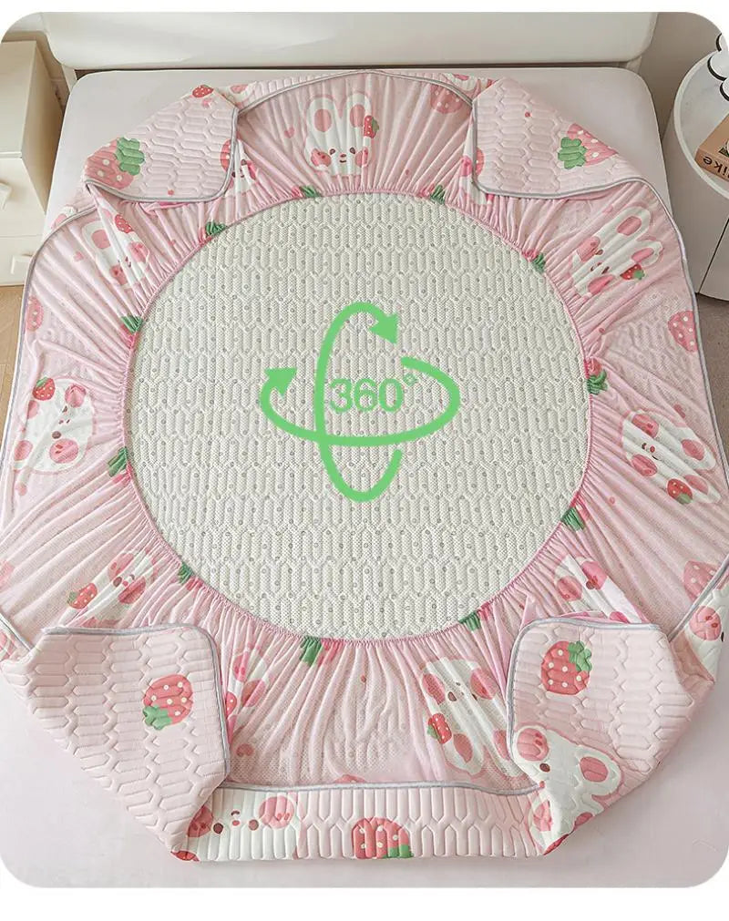 Cartoon Cute Pattern Cooling Fitted Sheet Single Natural latex fabric Soft cushion for Bedding Slow rebound Non-Slip Mattress.