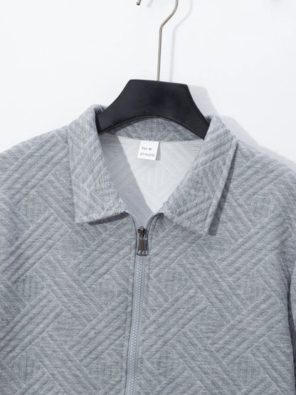 Men's Summer New Style Solid Color Knitted Short Sleeve Cardigan with Long Pants Casual Set Sporty Look from Mainland China