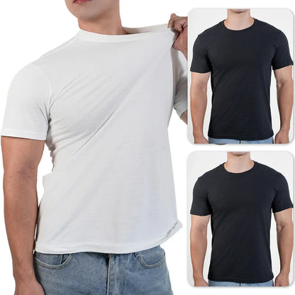 3pcs Mens Plain T-Shirt Casual 100% Cotton Slim Fit Short Sleeve Fitness Top Gym Clothes Soft Male White Black Big Size T Shirt.