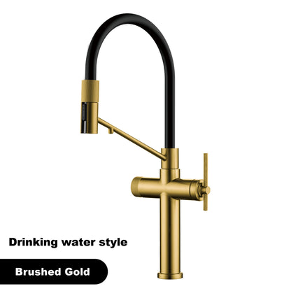 Modern chrome brass pull-out hot and cold water single hole kitchen faucet luxury 2 function drinking water mode sink faucet