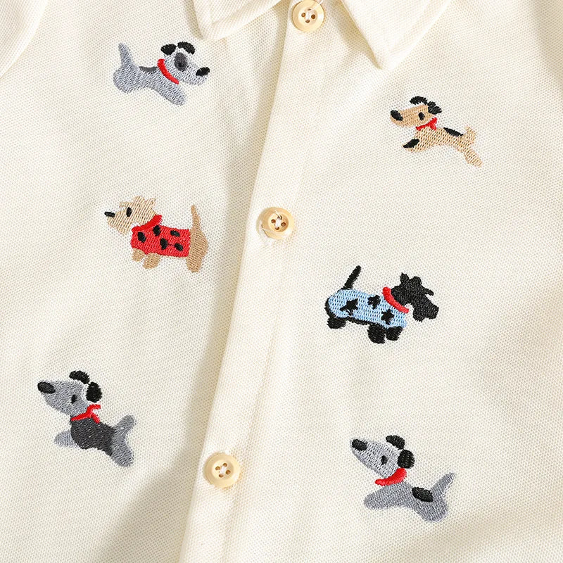 Baby Sommer Kleidung 0-2T Cartoon Hunde Stickerei Kurzarm Romper Infant Jungen Revers Shorts Ein Stück Kleinkind outfit.