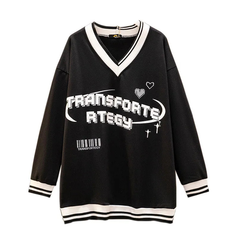 150Kg Plus Größe frauen Fehlschlag 157 Frühling Herbst Lose V-ausschnitt Langarm Drucken Sweatshirts Lässige Top Schwarz 5XL 6XL 7XL 8XL 9XL.