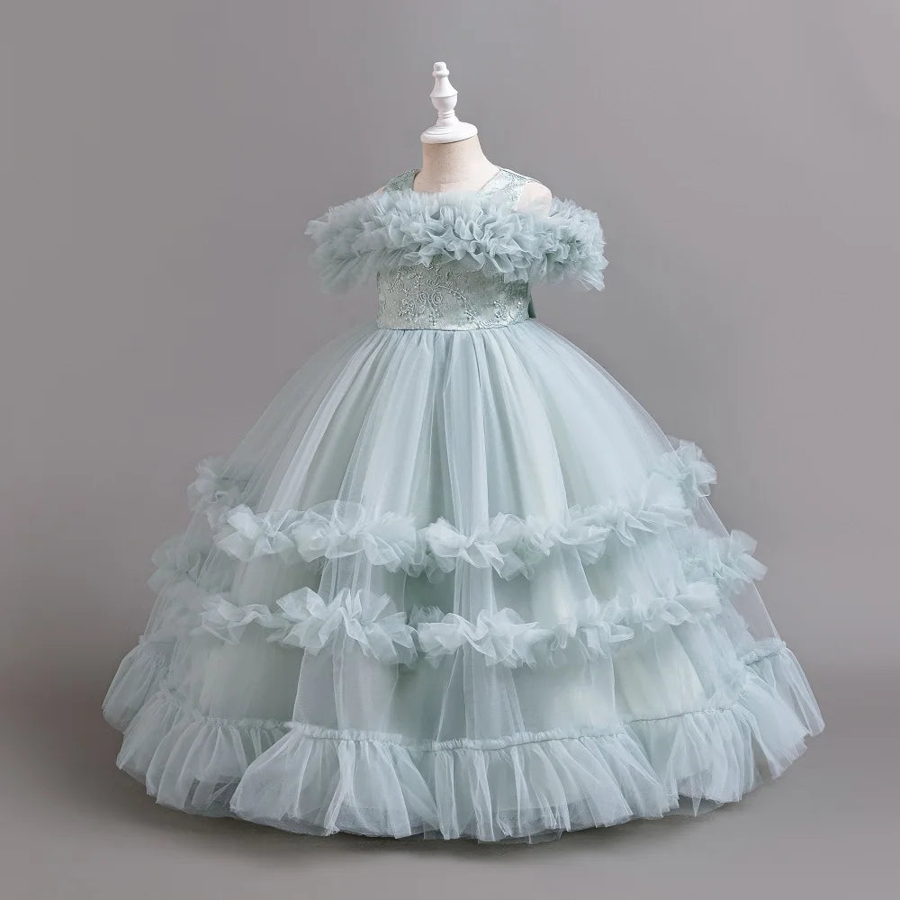 Neues elegantes Kleid für Mädchen, Blumenhochzeit, Hochzeit, langer bestickter Panto-Rock, 4–12 Jahre altes Klavier-Performance-Mädchenkleid.