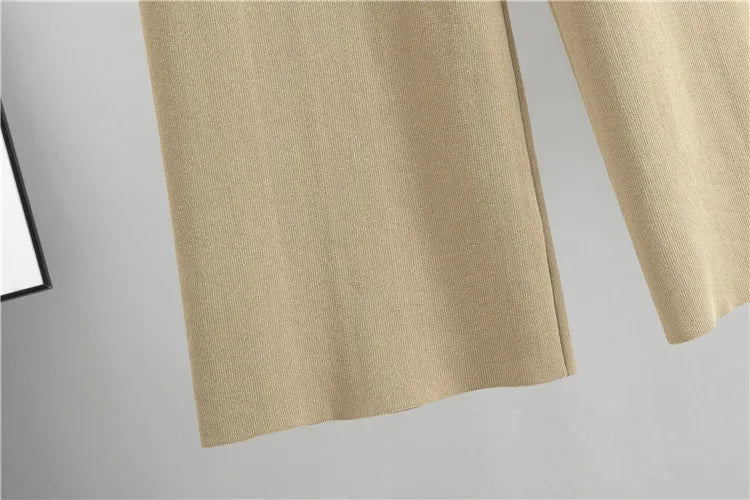 2 Piece Sets Muslim Ensemble Knitting Outfits Women Cardigan Sweater Buttons Pockets Knit Wide Leg Pants Suit Casual Knitwear.