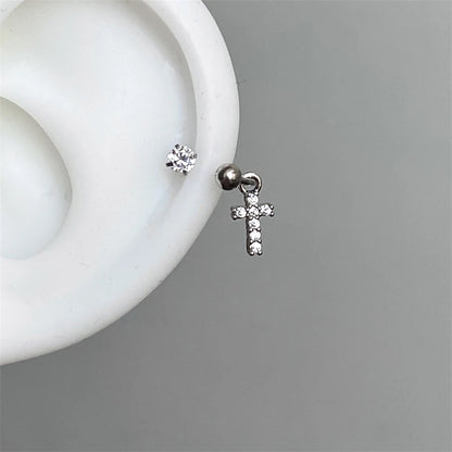 1PCS Pink Zircon Cross 316L Stainless Steel Annular Ear Bone Nail New Fashion U-shaped Earrings for Women Y2K Punk Jewelry.