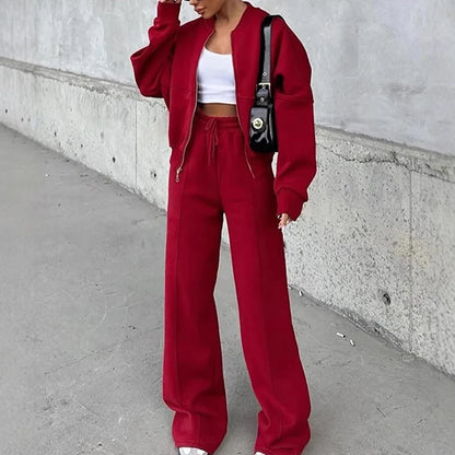 BKLD 2025 Casual Women's Tracksuit Sets Zip-up Loose Cropped Cardigan+Drawstring Sweatpants Solid Fashion Running Street Outfits.