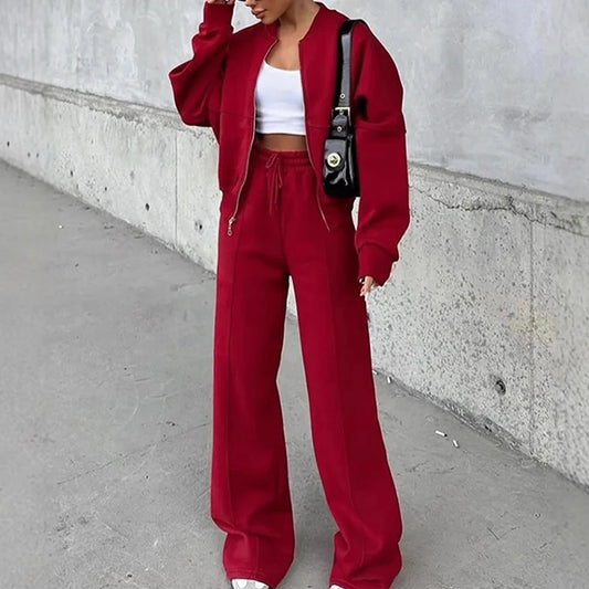 BKLD 2025 Casual Women's Tracksuit Sets Zip-up Loose Cropped Cardigan+Drawstring Sweatpants Solid Fashion Running Street Outfits.