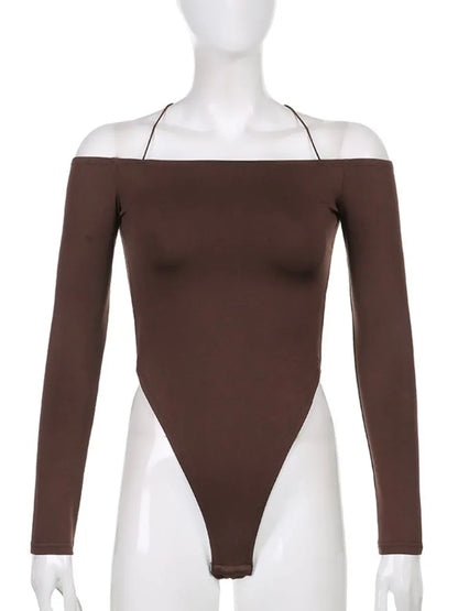 Sexy Bodysuit Y2K Long Sleeve Off Shoulder Strap Suspenders Backless Jumpsuits Party Clubwear Bodycon Casual Body Tops Women.
