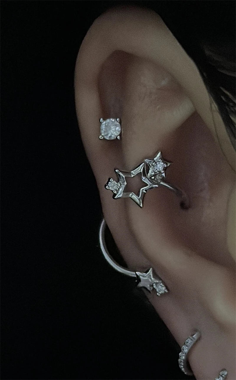 1PCS Star Surround Planet Spiral 316L Stainless Steel Ear Bone Nail for Women New Fashion Silver Color Earrings Accessories.