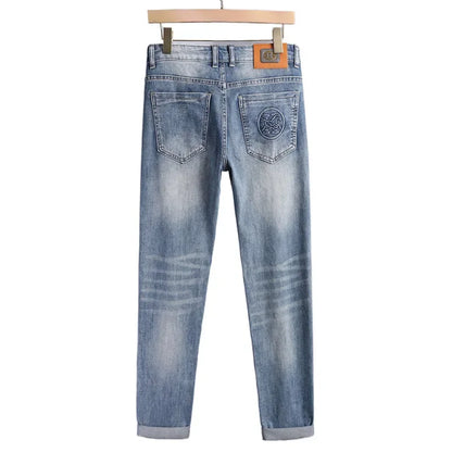 2024 Men's Fashionable Simple Stretch Slim Fit Denim Trousers European Style High Quality Casual Export Men Pants.