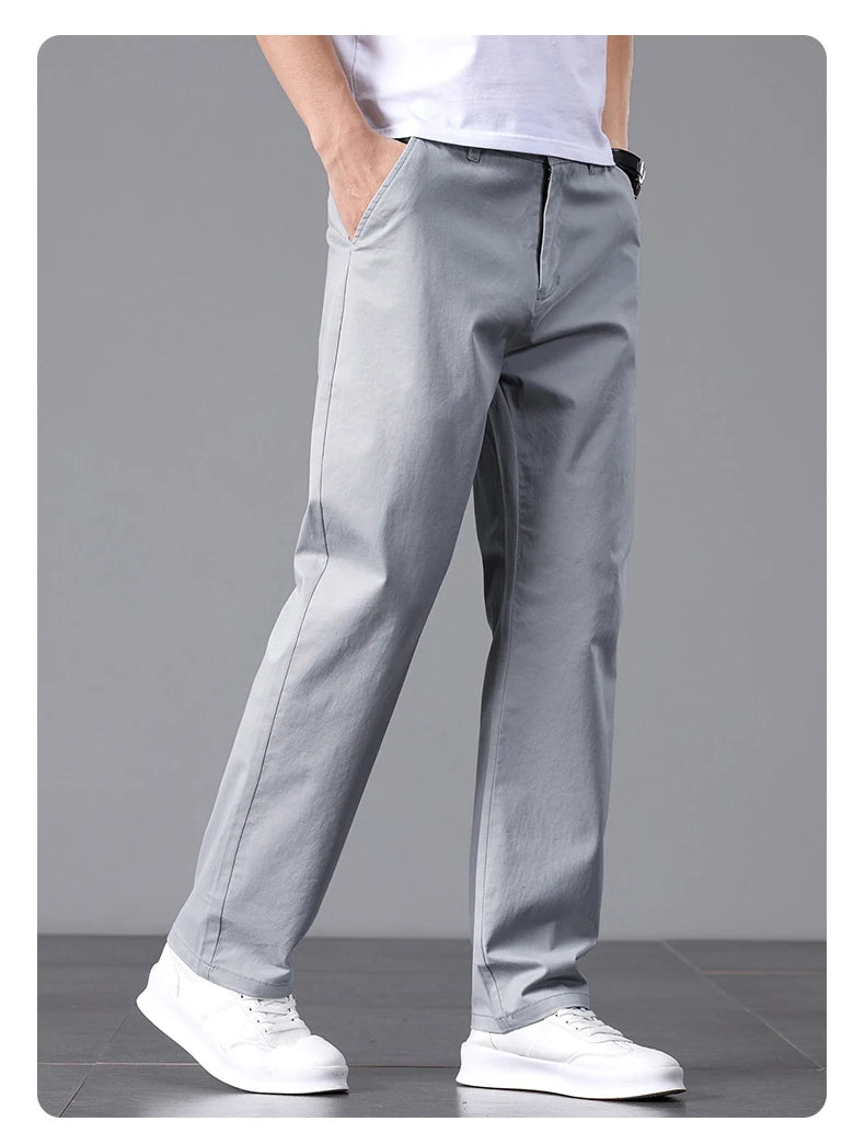 2025 Stretch Men Pants Straight Fit Cotton Golf Trouser Male Spring Summer Formal Dress Office Work Casual Black Navy Blue Khaki.