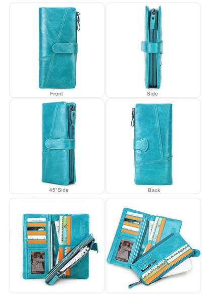 Contact's New Genuine Leather Wallet Fashion Coin Purse For Ladies Women Long Clutch Wallets With Cell Phone Bags Card Holder.