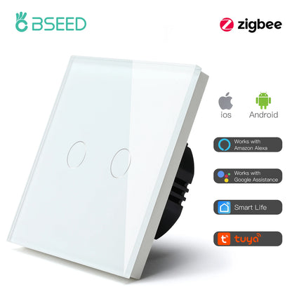 BSEED Smart Zigbee Schalter 1/2/3Gang 1Way Intelligente Touch Licht Schalter Wand Sensor Schalter Tuya Smart leben Google Alexa