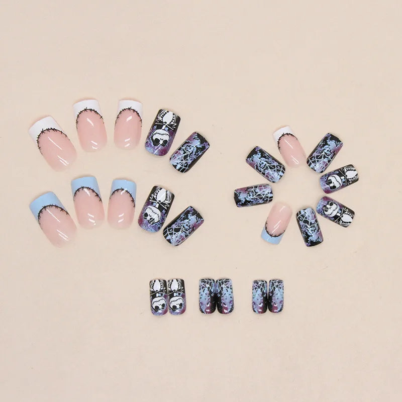 24pcs Fake Nails with Halloween Design Featuring Spider Webs and Ghosts To Create A Mysterious Holiday Atmosphere Press-on Nails.