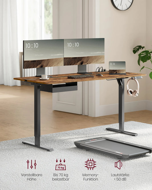 VASAGLE Höhenverstellbarer Schreibtisch elektrisch, 70 x 160 cm , stufenlos verstellbar, Memory-Funktion mit 4 Höhen