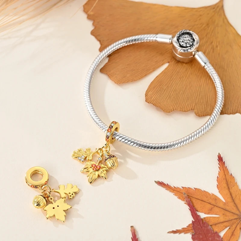 Gold Series DIY Charms Bead Original 925 Sterling Silver Inlaid Zirconium Sun Leopard Pendants Fit Bracelet Jewelry Gift Marking