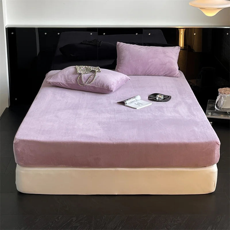 Soft Flannel Fitted Sheet for Winter, Fleece Mattress Protector, Cover with Elastic Band, Bed Linen, Solid Grey, 180x200cm, 1Pc