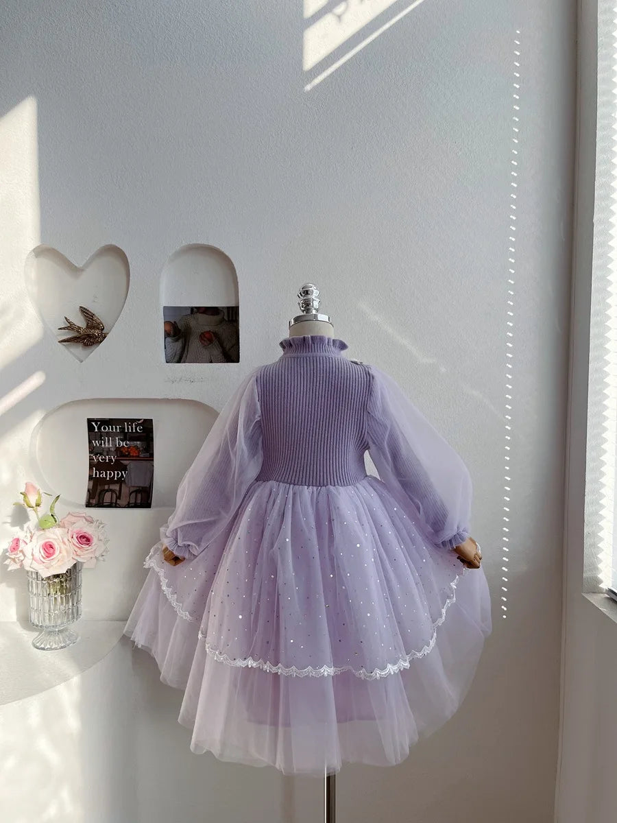 Anime Kuromi Lolita Kleid und Umhang Set Strickpullover Spleißen Mesh Prinzessin Kleid Partykleid Herbst Winter Urlaub Geschenk.