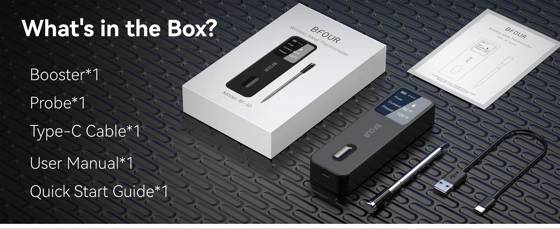 Wireless Bluetooth Meat Thermometer IP67 Waterproof Probes with LCD Screen Booster Rechargeable for Grilling Smoker BBQ Oven.