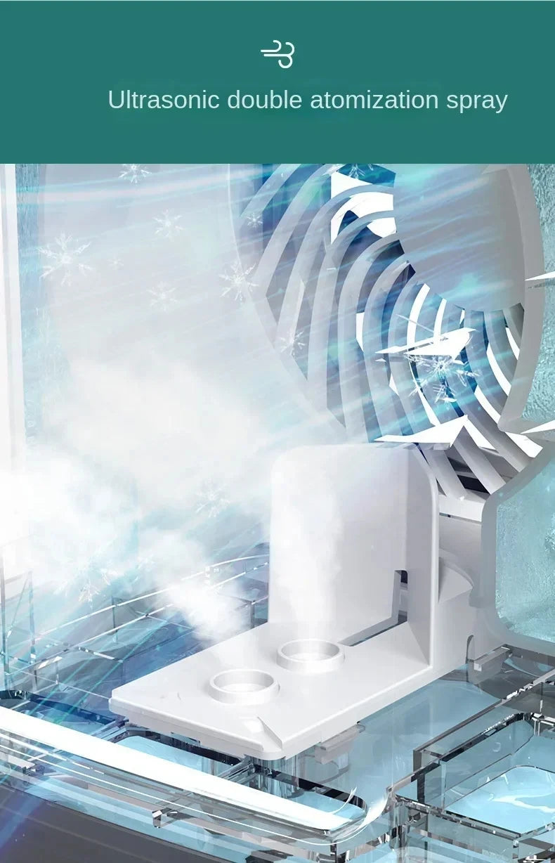 Air Conditioner Portable Fan Desktop Dual Spray Ultrasonic Atomization 3-Speed Mute Air Cooler Night Light Electric Fan for Home.