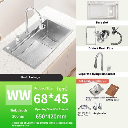 Silver 304 Stainless Steel Waterfall Kitchen Sink Multifunctional Scratch and Wear Resistant Large Single Slot Undermount Basin