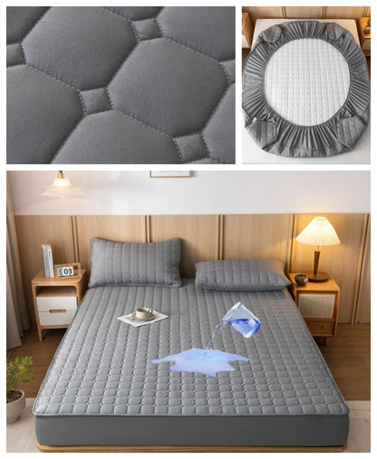 Kuup Fashion Queen Size Mattress Protector Waterproof Quilted Fitted Sheet Solid Color Bed Cover - No Pillowcase Included.