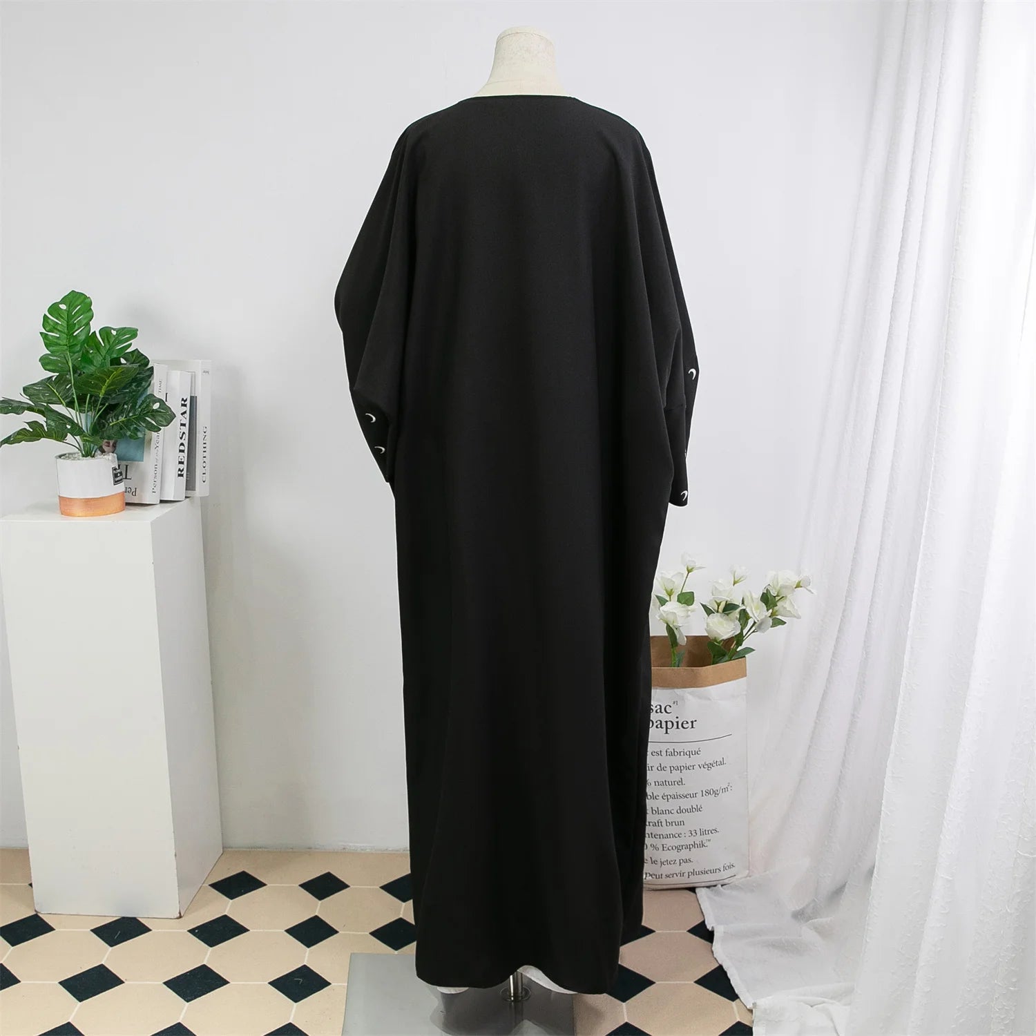 Lose Kaftan muslimischen Abayas Frauen islamische Kleidung Mond Stickerei offene Front Abaya Langarm Maxi Länge Kleid Frauen Jilbabs.