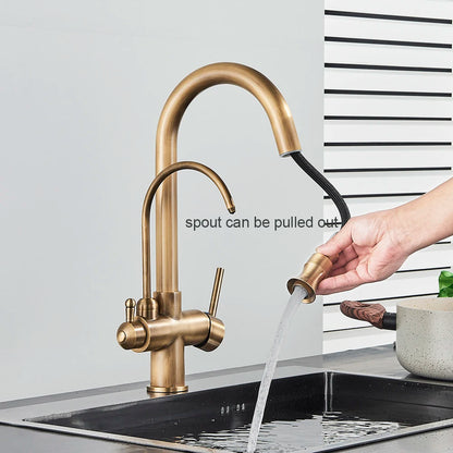 Antique Kitchen Sink Pure Faucet Pull Out Spout Hot Cold Mixer Taps Deck Mount Hot Cold Mixer Taps Purification Kitchen Crane