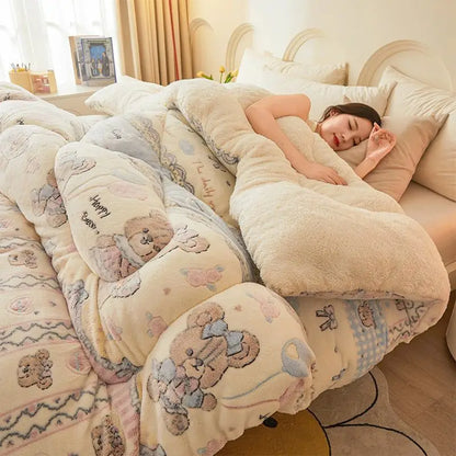New winter quilt lamb wool autumn spring thickened super warm fiber  - et constant temperature milk cashmere bedding comforter.