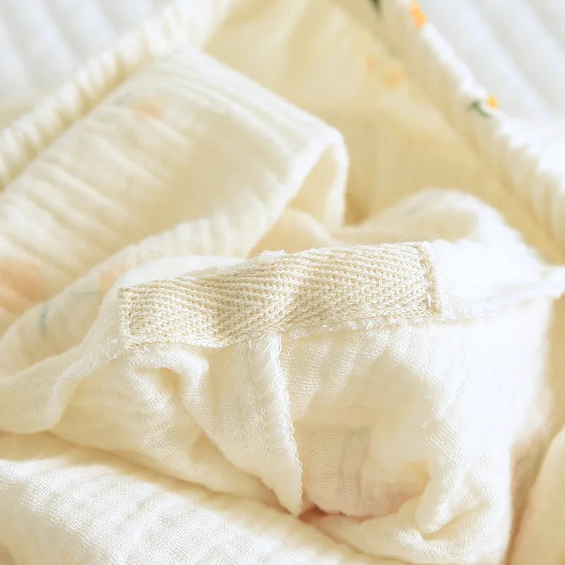 Neuer Sommer-Damen-Pyjama aus Baumwollkrepp, dreiteilig, kurzärmelig + Shorts + Hose, große Größe, einfacher Blumen-Pyjama, Heimservice-Anzug