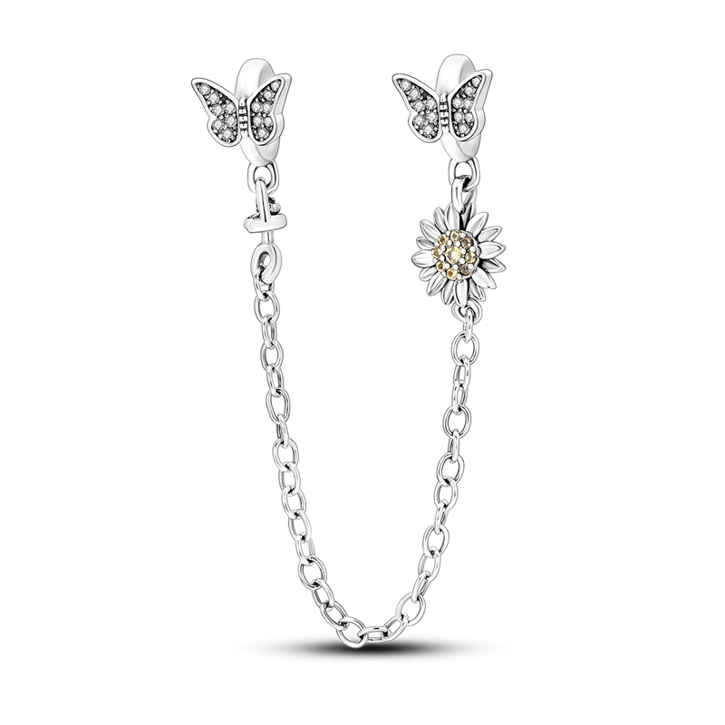Silver Clasp 925 Sterling Silver CZ pave Clip Charms Daisy Beads Stopper Safety Chain fit Original Bangle Bracelet Jewelry Clip