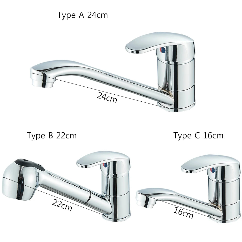Kitchen Faucets Chrome Deck Mount Bathroom Basin Faucets Single Handle Single Hole Hot and Cold Water