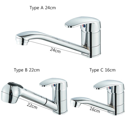 Kitchen Faucets Chrome Deck Mount Bathroom Basin Faucets Single Handle Single Hole Hot and Cold Water