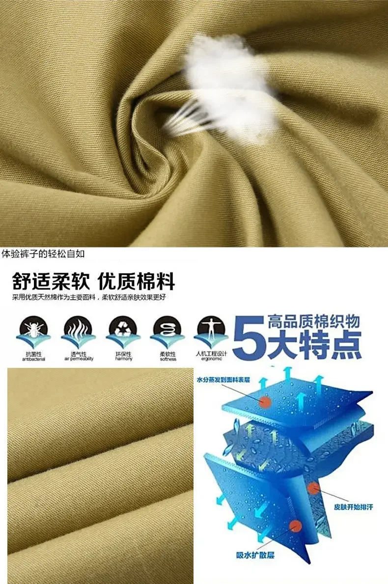 Smart Casual Pure Cotton Anti-Wrinkle High Waist Loose Baggy Straight Thicken Men Spring Autumn Solid Color Mid Casual Pants.