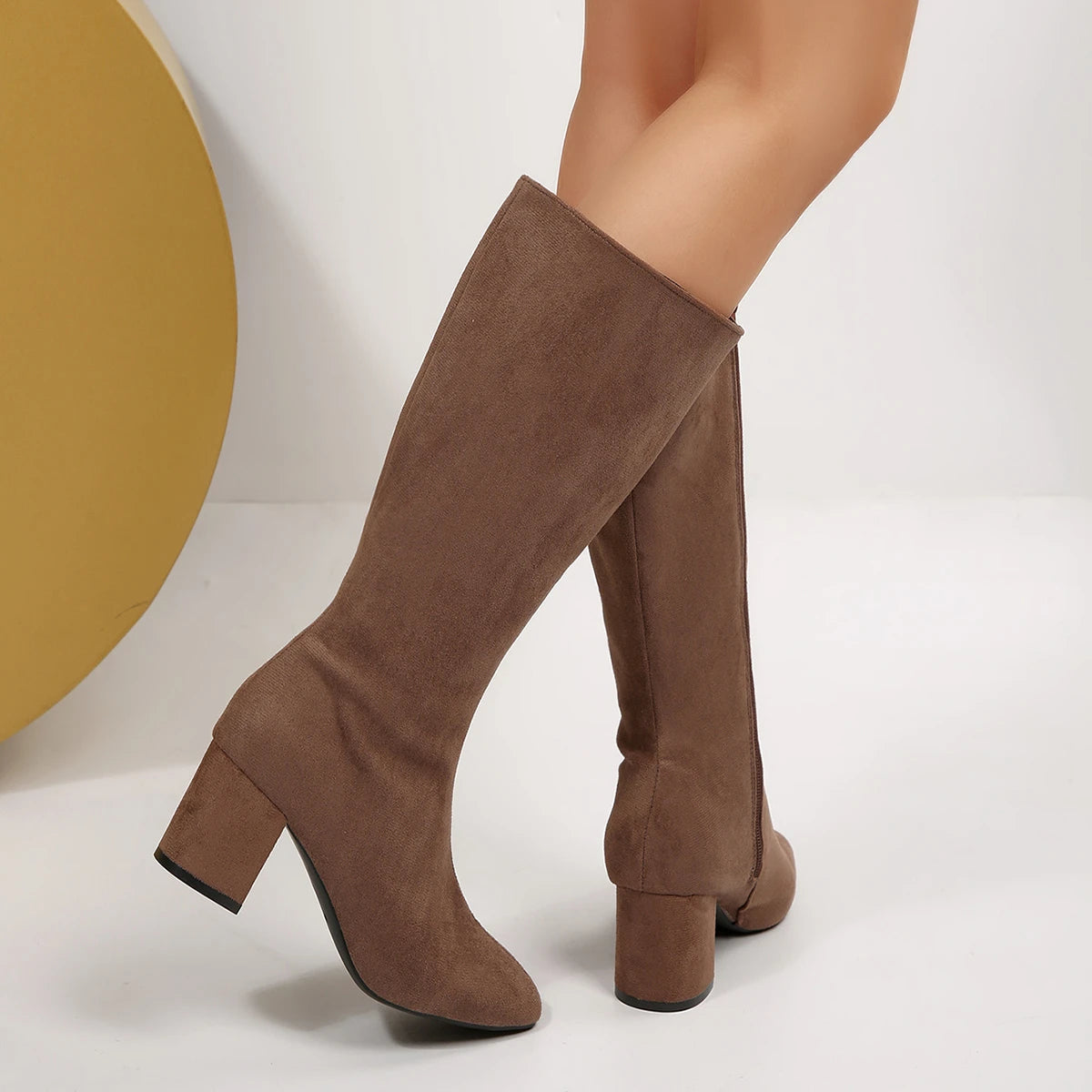 Women Boots Autumn Winter Elastic Slimming Knee-High Boots Fashion Pointed Toe Thick Heel Shoes Woman Side Zipper Casual Botas