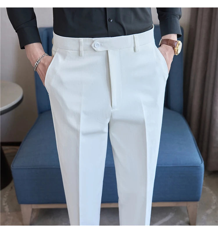 Men Suit Pants 2025 Elastic Slim Fit Formal Dress Pants Solid Casual White Trousers Pantalon Homme Wedding Party Men Clothing.